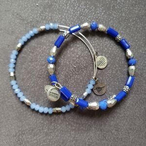 2 Pk Alex and Ani Silver & Blue Beaded Bracelets